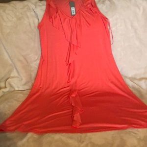 New, with tags. Beautiful, coral, ruffle front , small, Apt 9 dress.